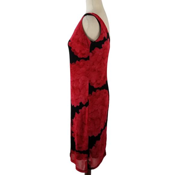 International Newport Group Red Black Floral Sheer Overlay Vintage Dress Med - Picture 3 of 6